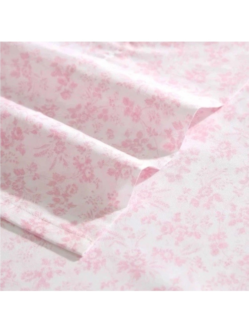 Laura Ashley King Pink Floral Toile 4-Piece 100% Cotton Percale Sheet Set
